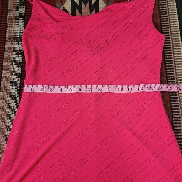 Vtg 90s Y2K City Triangles Glittery High Low Hem Slip Dress Sz S Pink Cowl Neck - Picture 7 of 9